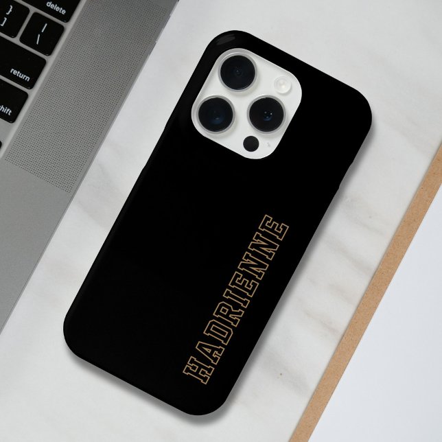College Black Gold White Monogram Outline Name Case-Mate iPhone Case (Creator Uploaded)