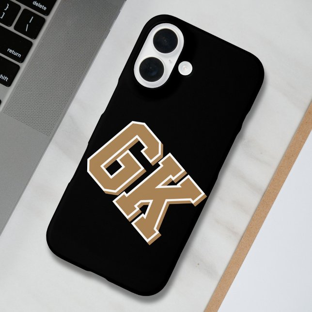 College Black Gold White Varsity Monogram Initials Case-Mate iPhone Case (Creator Uploaded)
