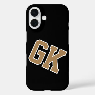 College Black Gold White Varsity Monogram Initials iPhone 16 Case