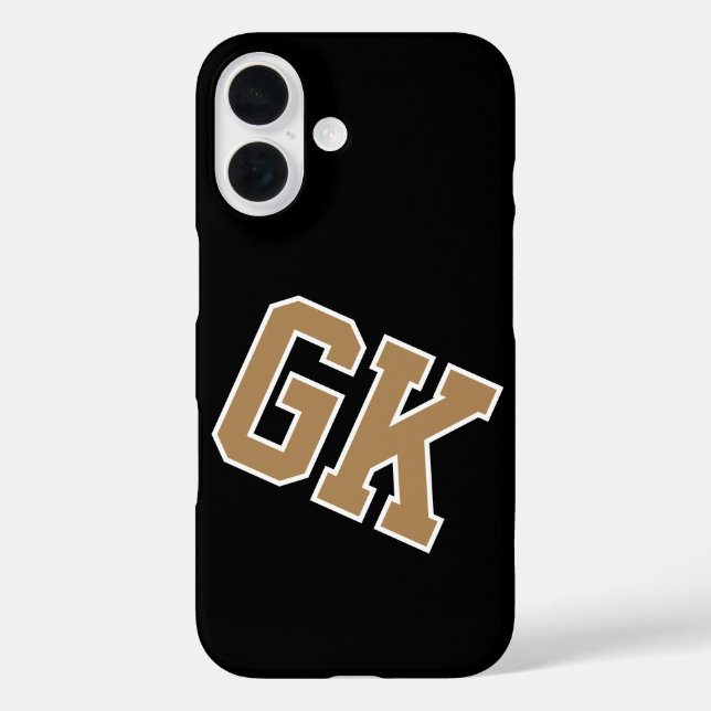 College Black Gold White Varsity Monogram Initials Case-Mate iPhone Case (Back)