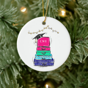 College Bound Suitcases Grad Cap Custom Ceramic Tree Decoration