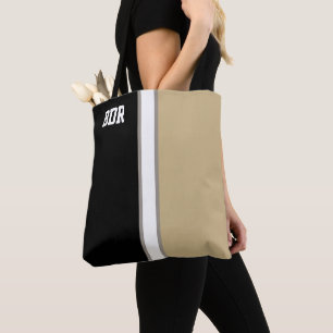 College Colors Black & Gold Monogram  Tote Bag