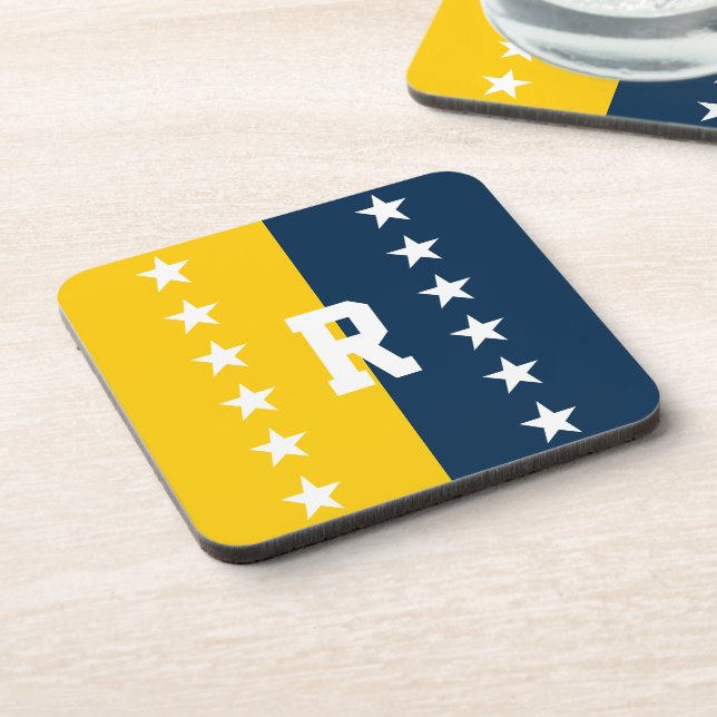 College Colours Blue & Maize Yellow Monogram Coaster (Left Side)