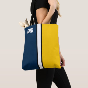 College Colours Dark Blue & Maize Yellow Monogram Tote Bag