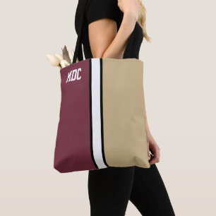 College Colours Garnet Red & Gold Monogram  Tote Bag