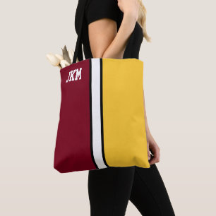 College Colours Maroon & Gold Monogram  Tote Bag