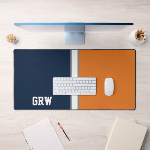 College Colours Navy Blue & Orange Monogram  Desk Mat
