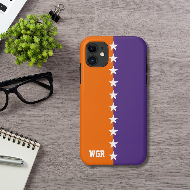 College Colours Orange, Purple & White Monogram Case-Mate iPhone Case (Creator Uploaded)