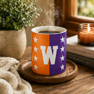 College Colours Orange, Purple & White Monogram Coffee Mug