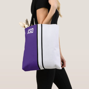 College Colours Purple & White Monogram  Tote Bag