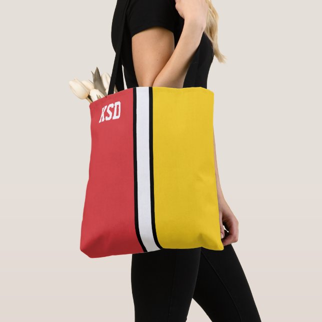 College Colours Red & Gold Monogram  Tote Bag (Close Up)
