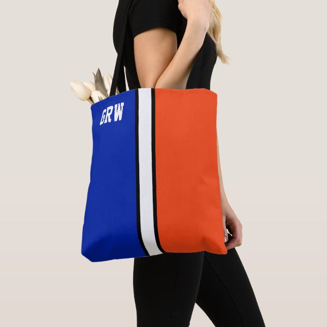 College Colours Royal Blue & Orange Monogram  Tote Bag (Close Up)