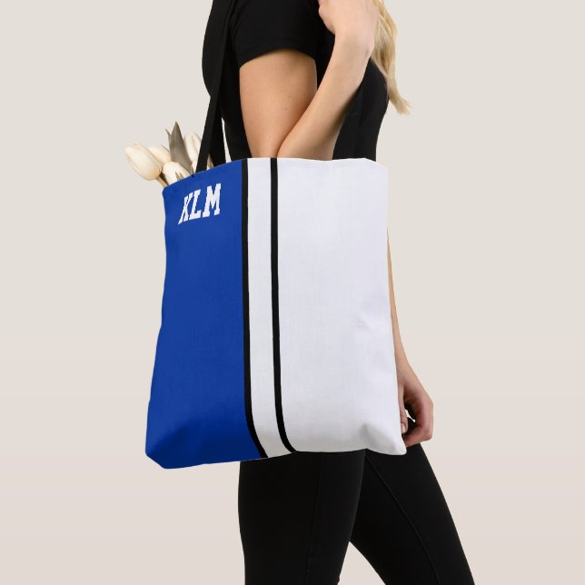 College Colours Royal Blue & White Monogram  Tote Bag (Close Up)