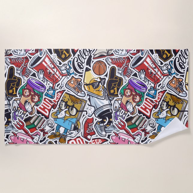 College Dynamic Art Urban Graffiti pattern Beach Towel (Front)