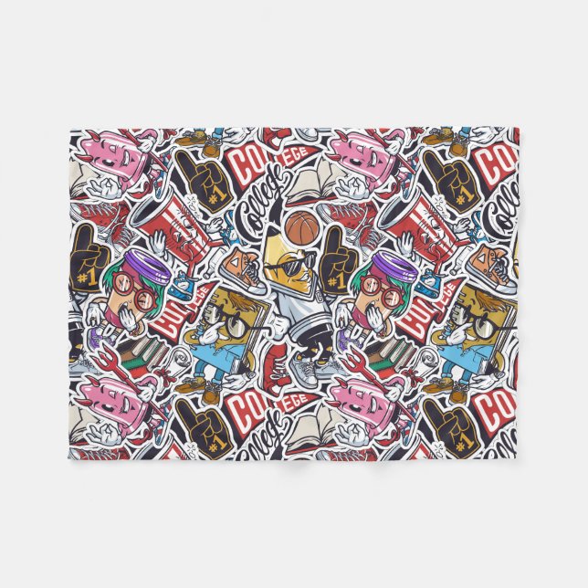 College Dynamic Art Urban Graffiti pattern Fleece Blanket (Front (Horizontal))
