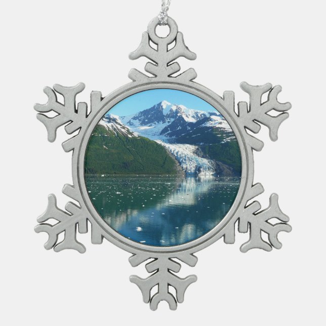 College Fjord I Beautiful Alaska Photography Snowflake Pewter Christmas Ornament (Front)