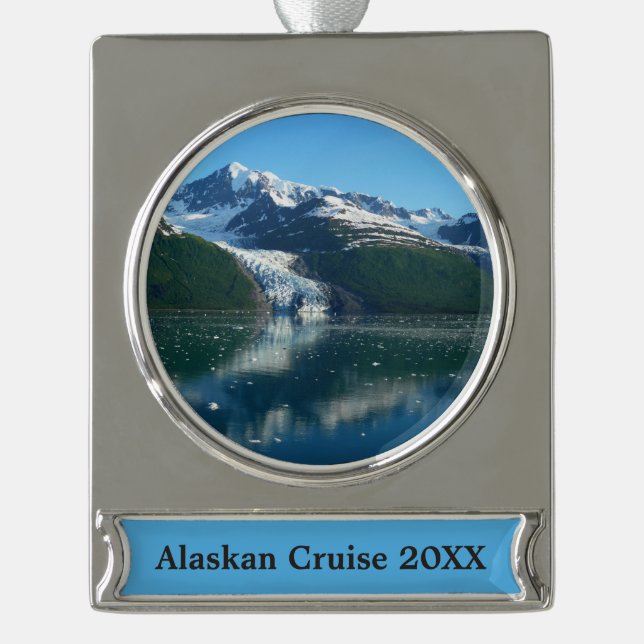 College Fjord II Beautiful Alaska Photography Silver Plated Banner Ornament (Front)
