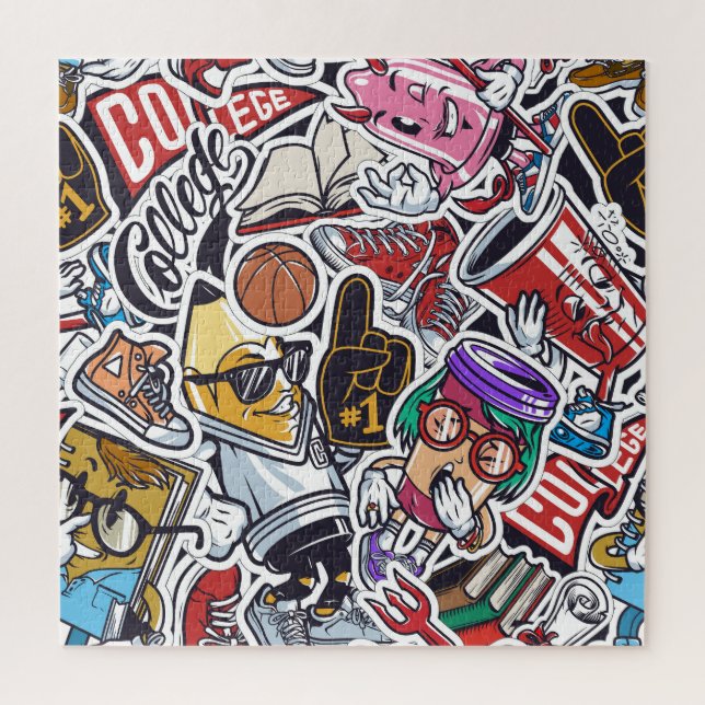 College Fun, Colourful Vintage Pattern Jigsaw Puzzle (Vertical)