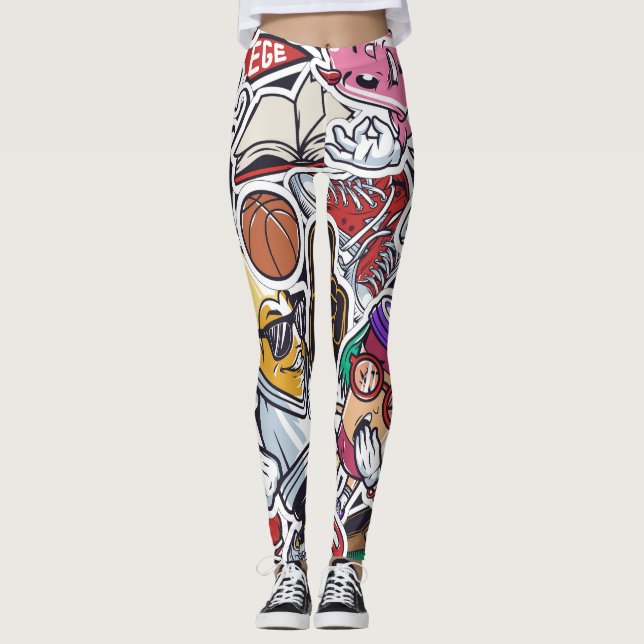College Fun, Colourful Vintage Pattern Leggings (Front)