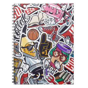 College Fun, Colourful Vintage Pattern Notebook