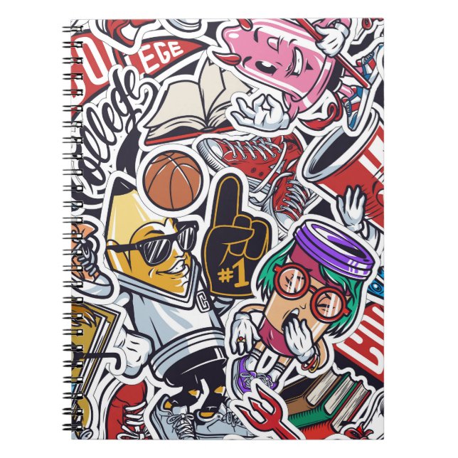 College Fun, Colourful Vintage Pattern Notebook (Front)