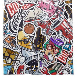 College Fun, Colourful Vintage Pattern Shower Curtain