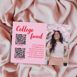 College Fund 2 QR Code Gift Photo Pink & Red Grad Enclosure Card