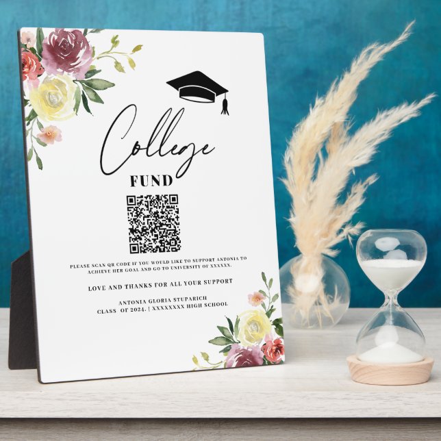 College fund floral graduation sign  plaque (Side)