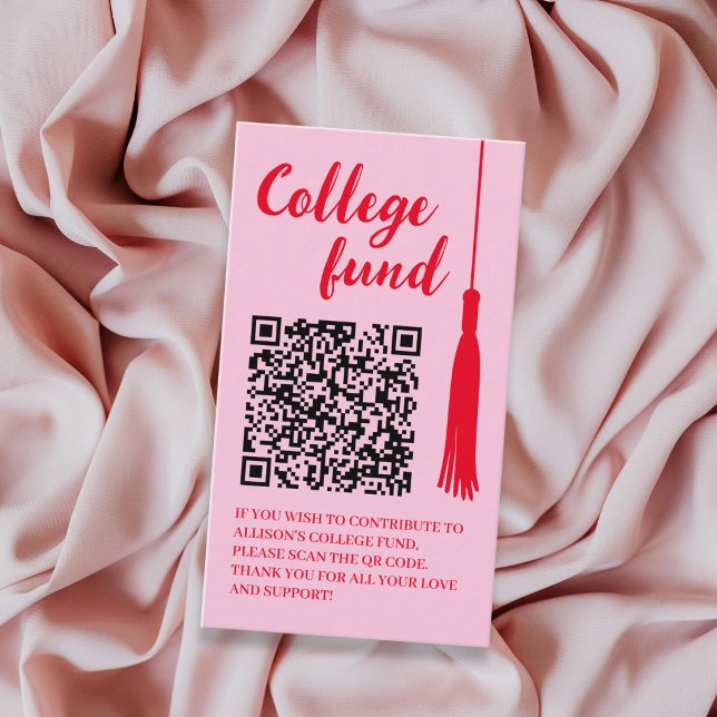 College Fund Pink & Red Tassel Qr Code Graduation Enclosure Card (College Fund Pink & Red Tassel Qr Code Graduation Enclosure Card)