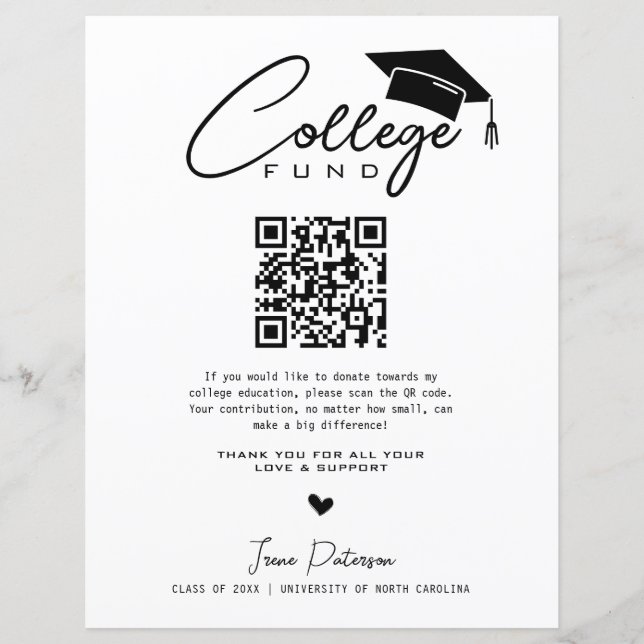 College Fund Qr Code Black White Graduation Modern (Front)