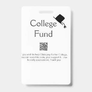 College fund scan QR add details graduate donation ID Badge