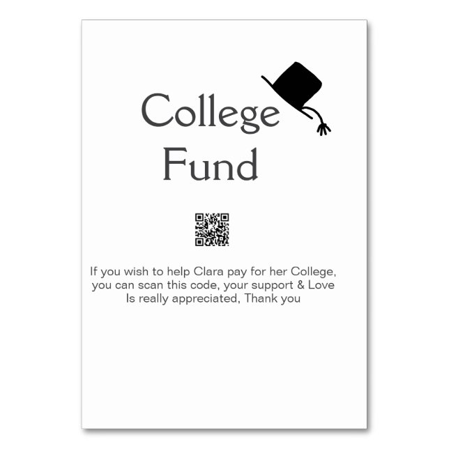 College fund scan QR add details graduate donation Table Number (Front)