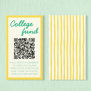 College Fund Yellow Green Gift Qr Code Graduation Enclosure Card