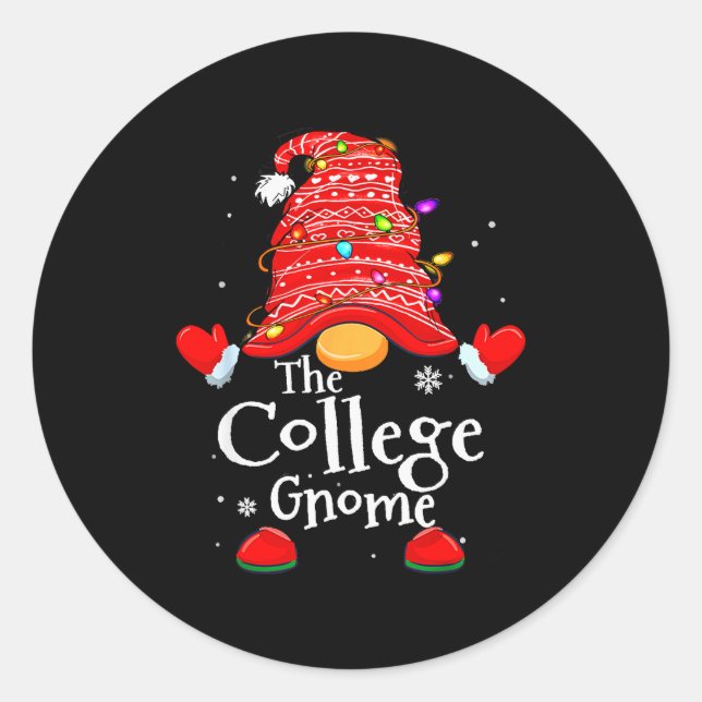 College Gnome - Xmas Family Matching Funny Christm Classic Round Sticker (Front)