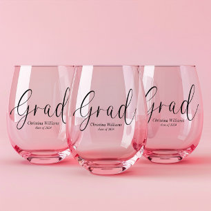 College Graduate Modern Elegant Graduation Stemless Wine Glass