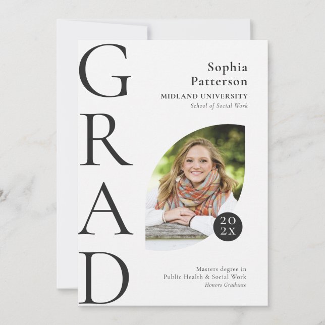 College Graduate Photo Black White Announcement (Front)