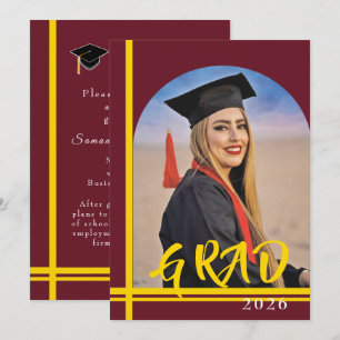College Graduation Announcement gold lines & photo