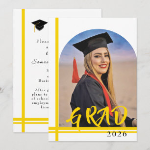 College Graduation Announcement gold lines & photo