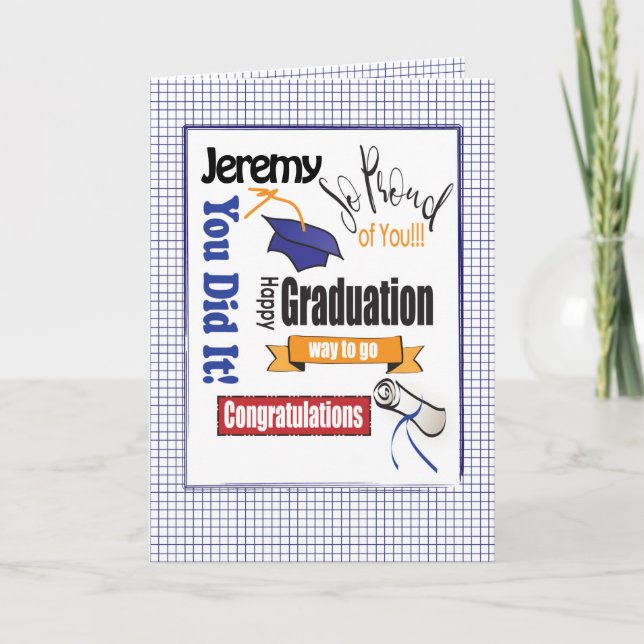 College High School Bold Blue Modern Graduation Card (Front)