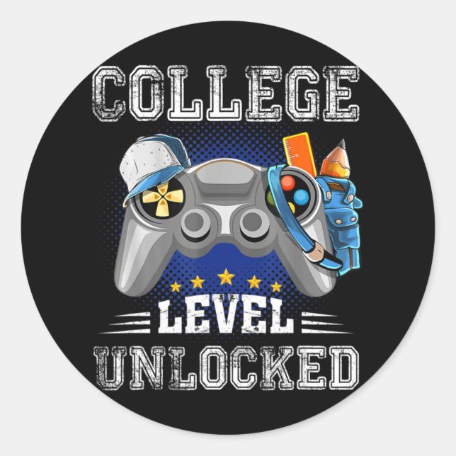College Level Unlocked Video Game Back to School B Classic Round Sticker (Front)