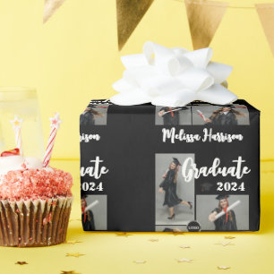College Logo Graduate Photo Collage Announcement Wrapping Paper
