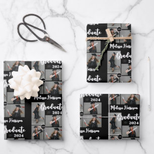 College Logo Graduate Photo Collage Announcement Wrapping Paper Sheet
