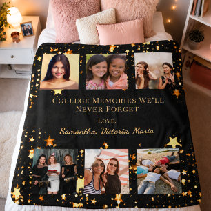College memories photo collage black gold friends fleece blanket