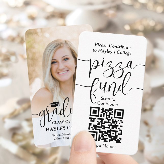 College Pizza Fund Graduation QR Code & Photo Enclosure Card (Creator Uploaded)