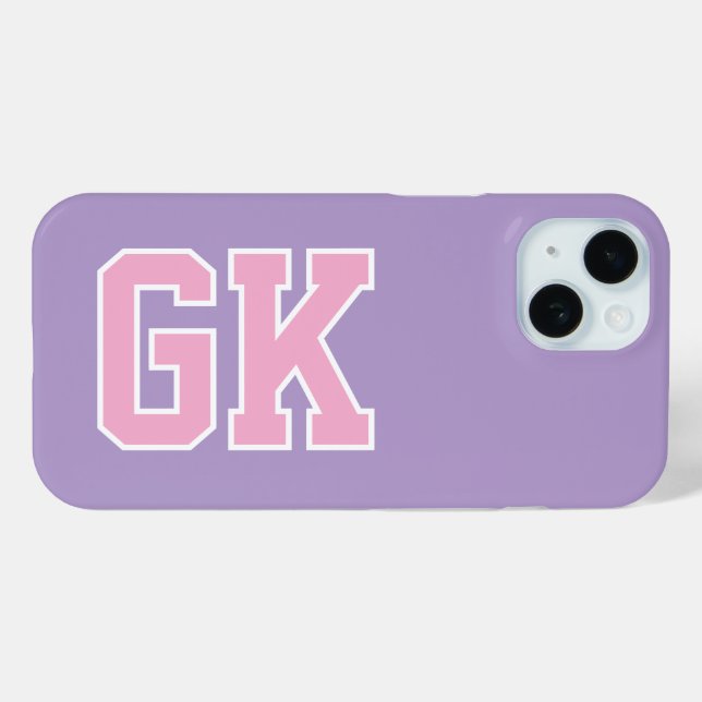 College Purple Pink Varsity Monogram Initials Case-Mate iPhone Case (Back (Horizontal))