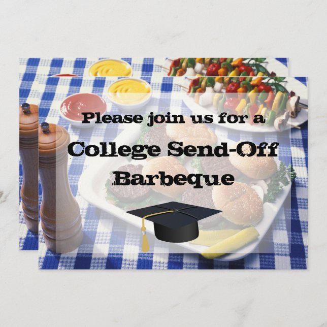 College Send-off BBQ Burgers on Table Personalised Invitation (Front/Back)