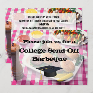 College Send-off Party BBQ Burgers Pink Tablecloth Invitation