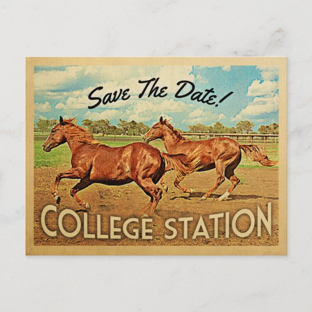 College Station Texas Save The Date Horses Announcement Postcard (Front)