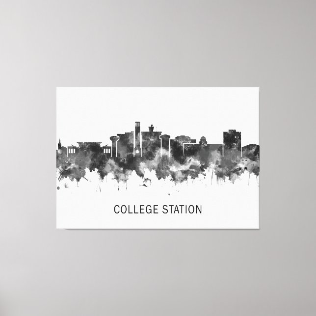 College Station Texas Skyline BW Canvas Print (Front)