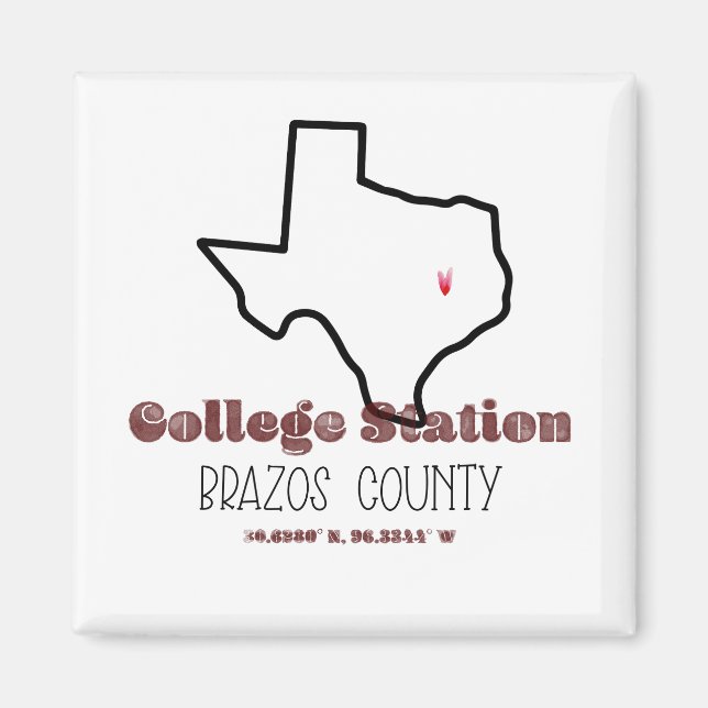 College Station, TX Heart Fridge Magnet (Front)